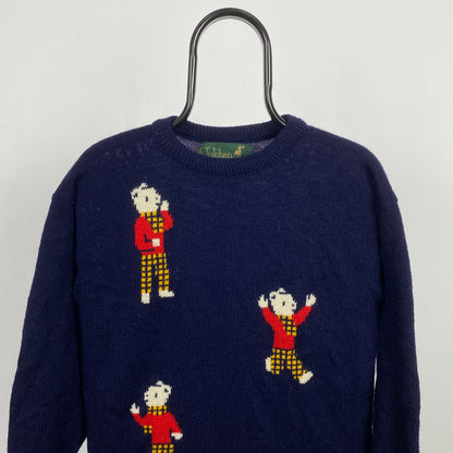 Retro Tulchan Rupert Wool Knit Sweatshirt Blue Small