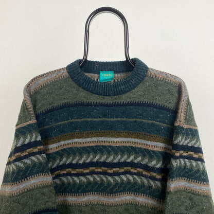 Retro Wool Knit Sweatshirt Green Large