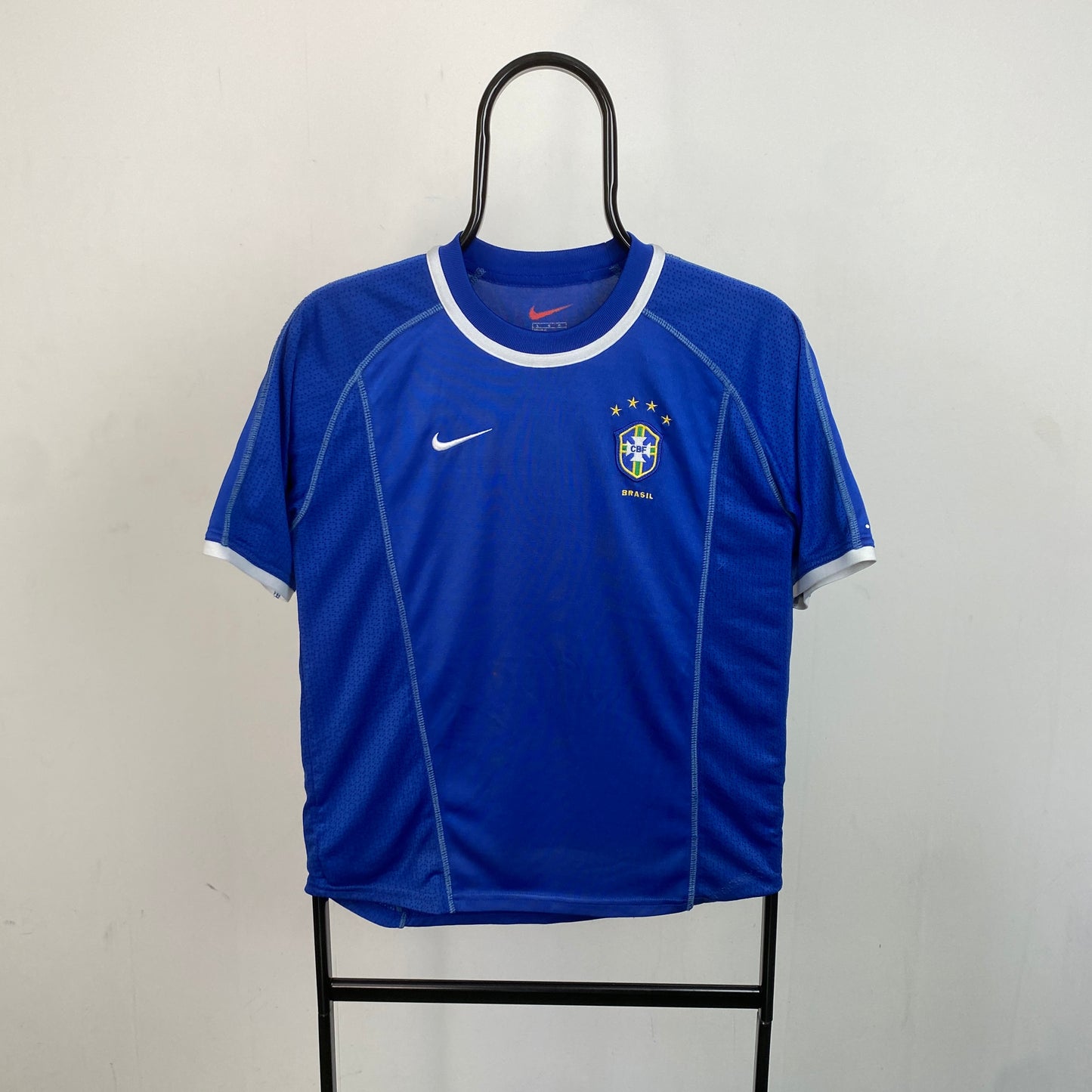 90s Nike Brazil Football Shirt T-Shirt Blue XS