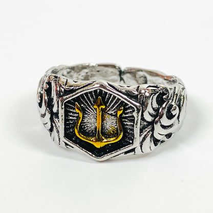 Retro Adjustable Antique Trident Ring Silver