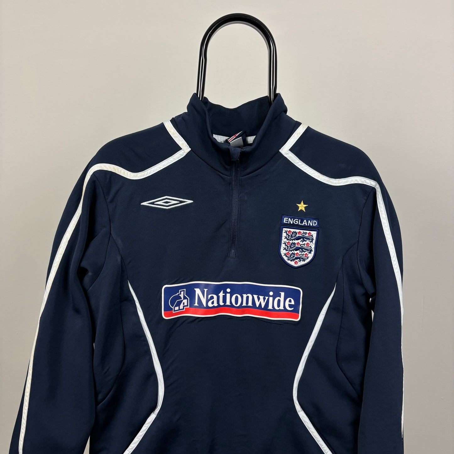 00s Umbro England 1/4 Zip Sweatshirt Blue Small