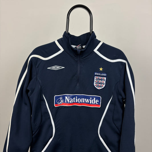 00s Umbro England 1/4 Zip Sweatshirt Blue Small