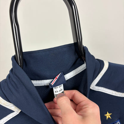 00s Umbro England 1/4 Zip Sweatshirt Blue Small