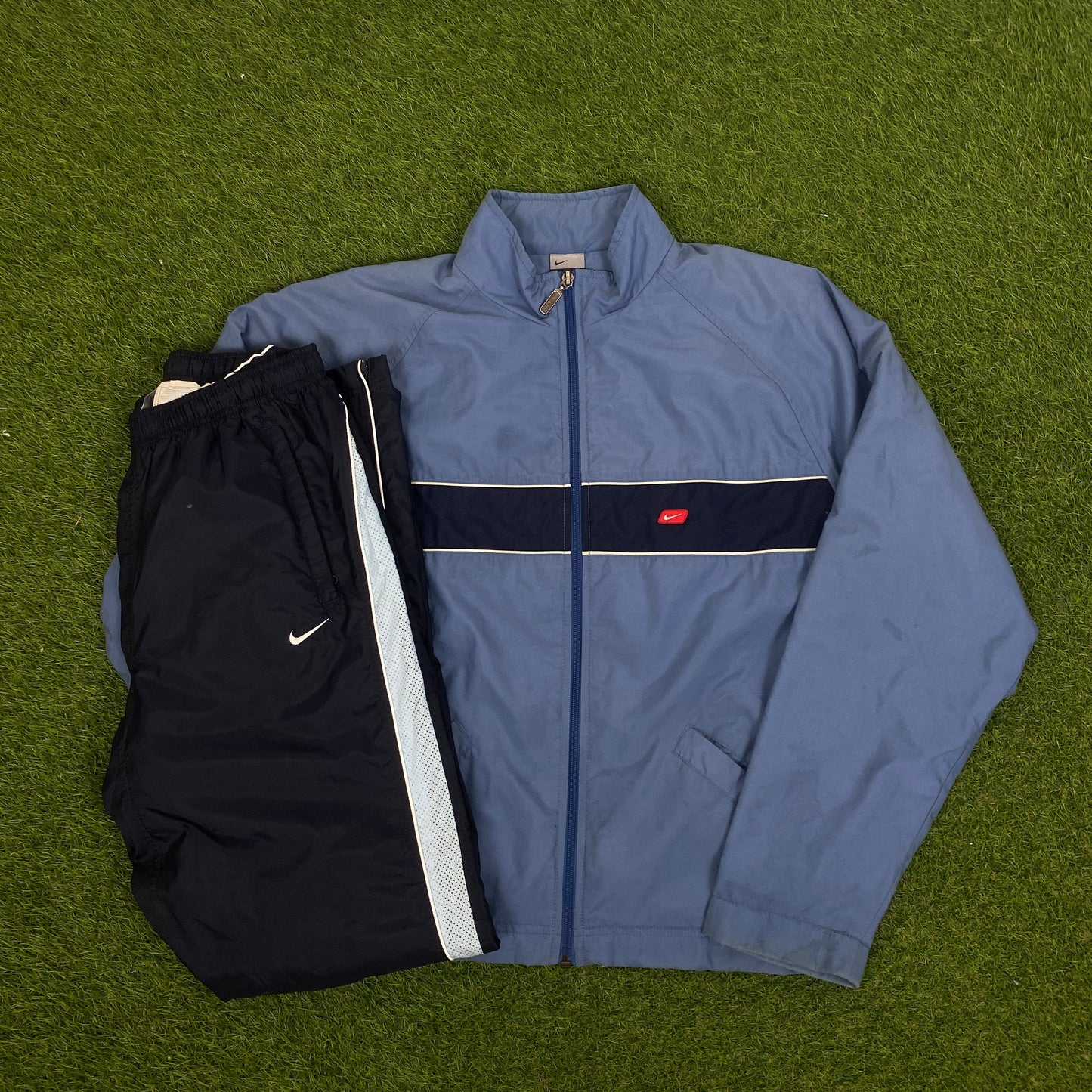 90s Nike Windbreaker Jacket + Joggers Set Blue Small