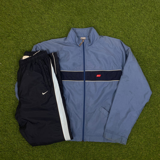 90s Nike Windbreaker Jacket + Joggers Set Blue Small