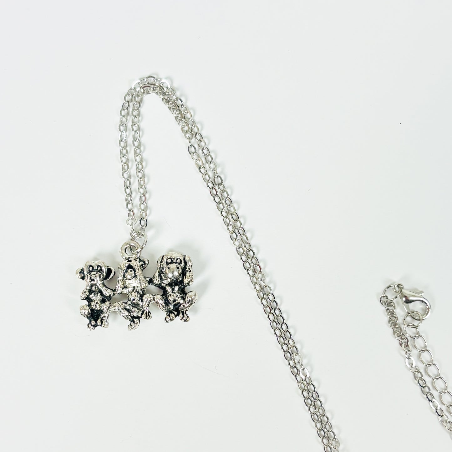Three Wise Monkeys Silver Necklace