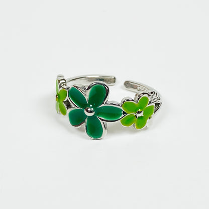 Retro Adjustable Flower Ring Silver