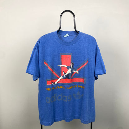90s Adidas Olympics T-Shirt Blue Medium
