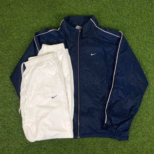 00s Nike Piping Tracksuit Jacket + Joggers Set Blue Large