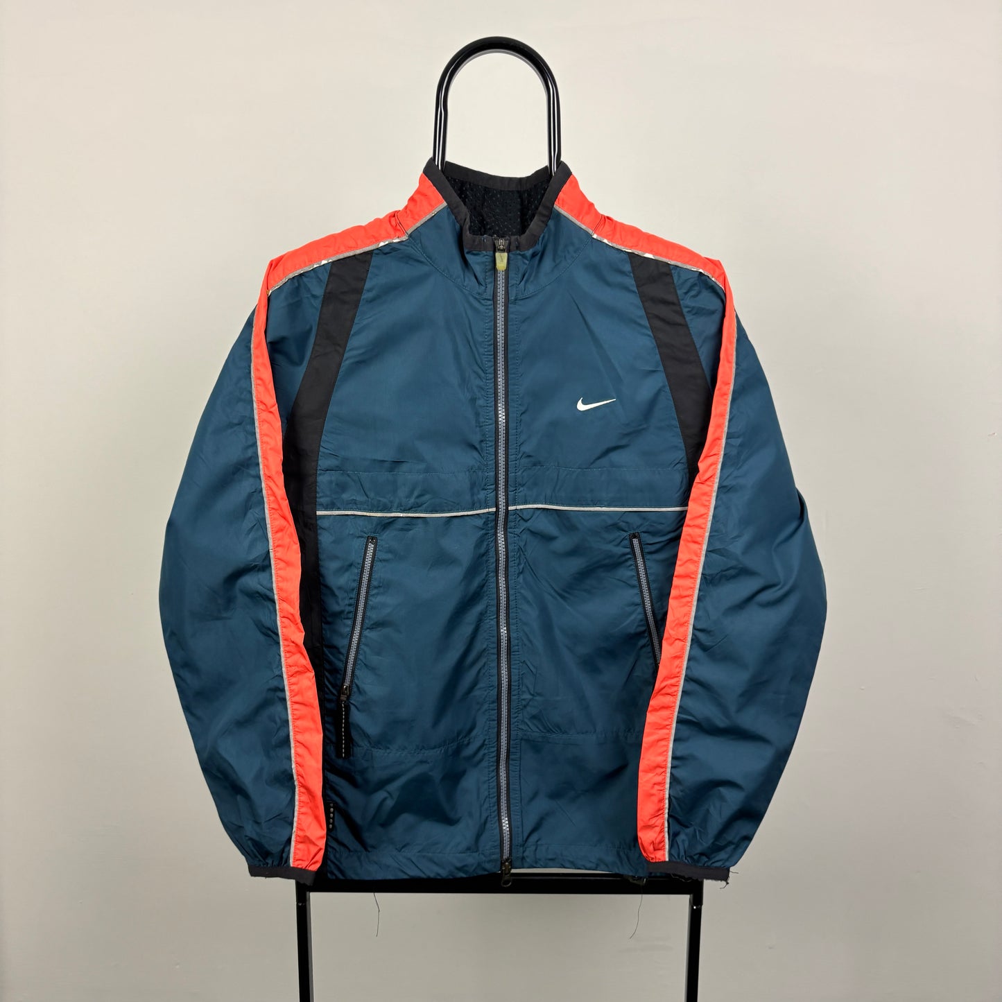 90s Nike Reflective Piping Windbreaker Jacket Blue Medium