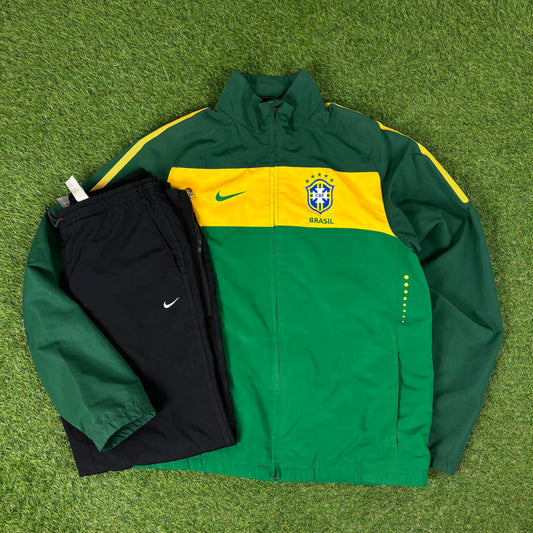 00s Nike Brazil Piping Tracksuit Jacket + Joggers Set Yellow Large