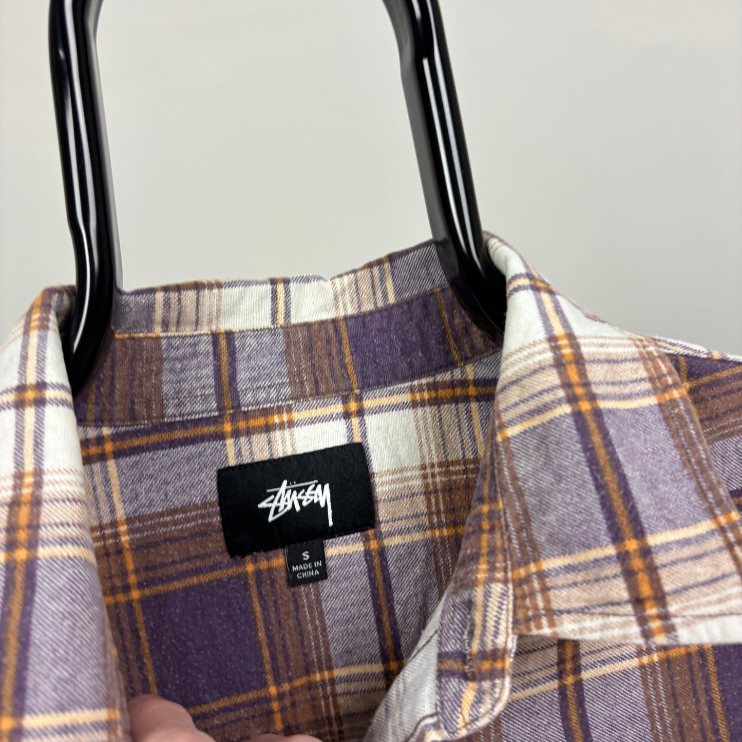 00s Stussy Plaid Shirt T-Shirt Purple Small