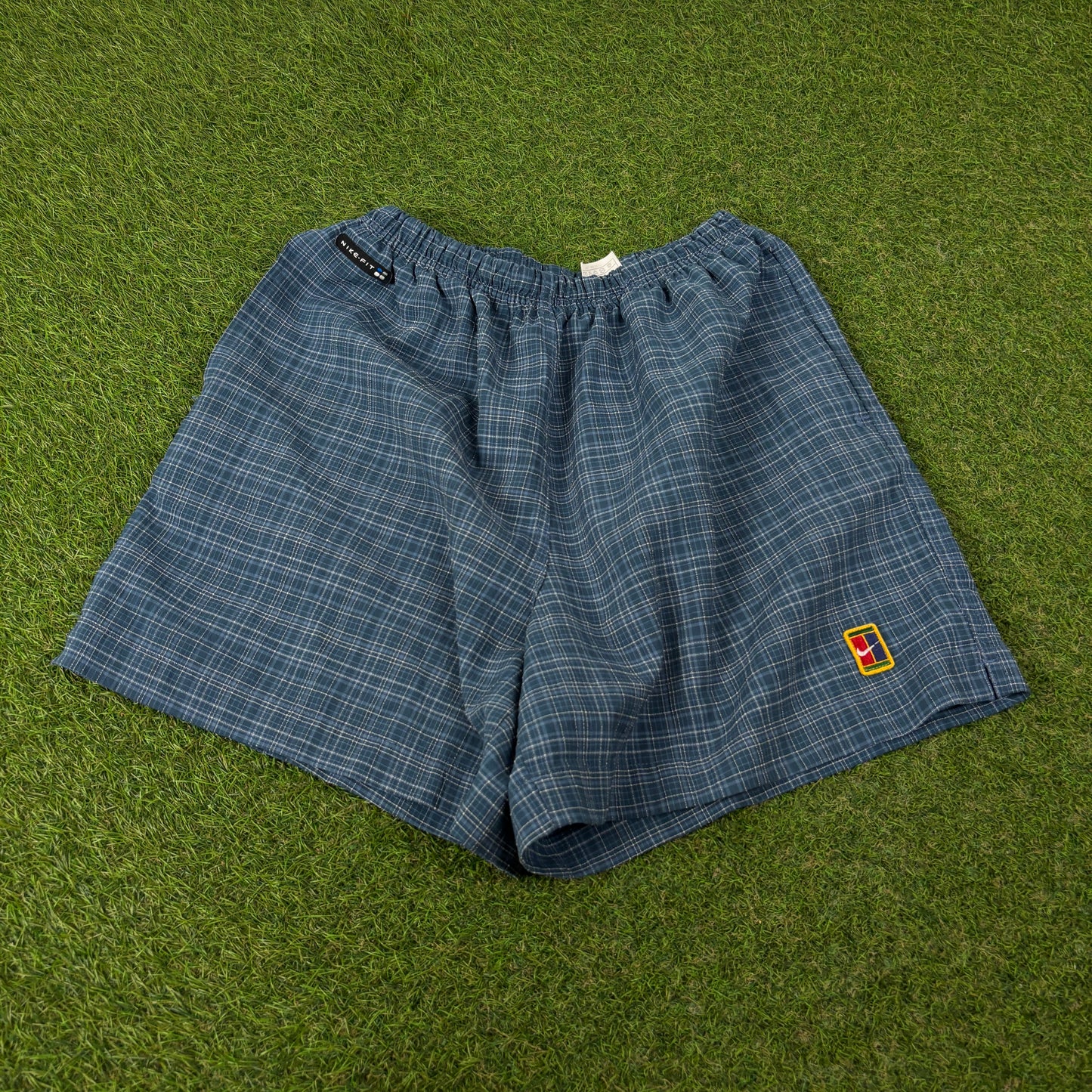 90s Nike Challenge Court Plaid Shorts Blue Large