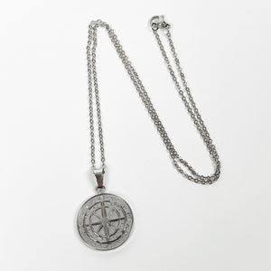 Retro Compass Necklace Chain Silver