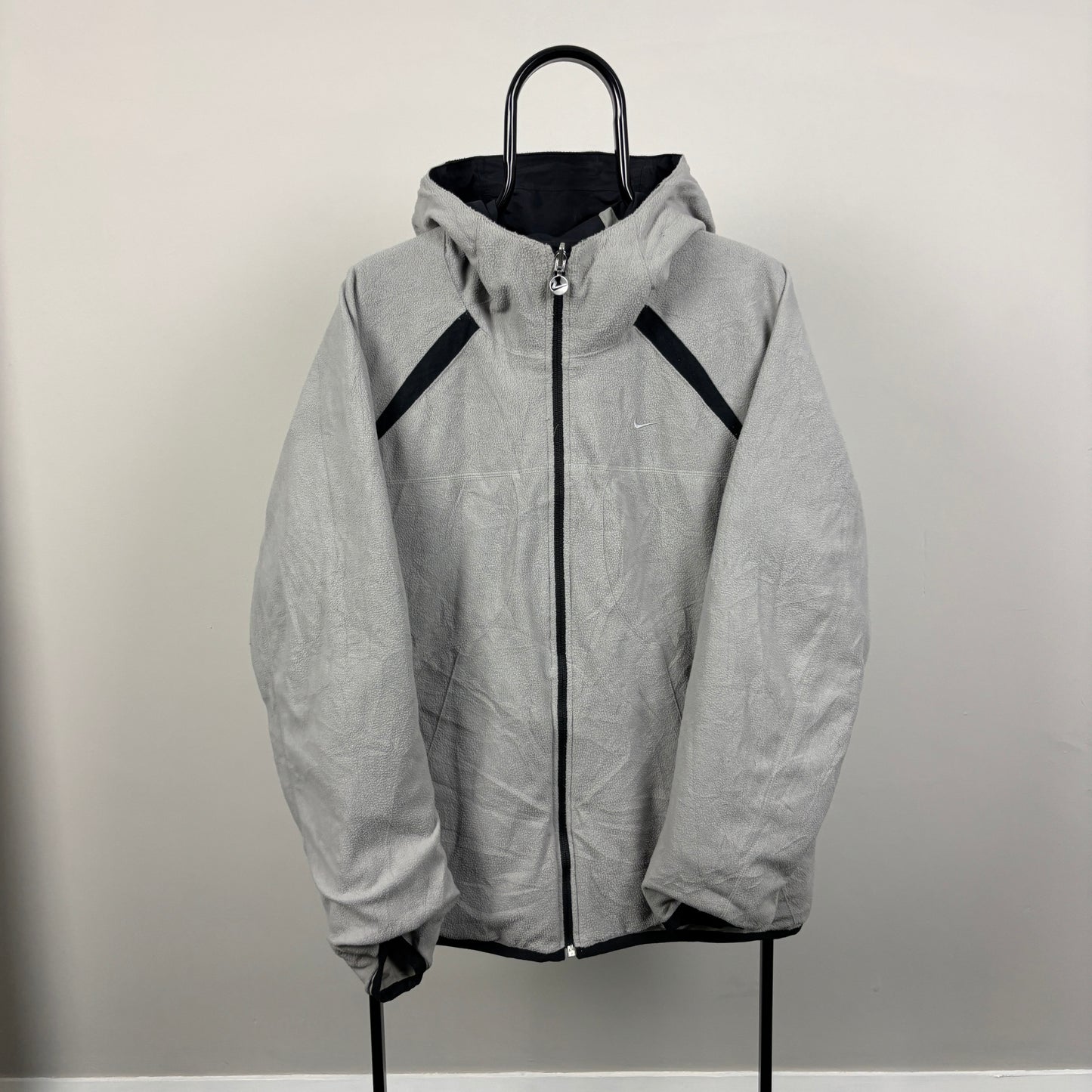 00s Nike Reversible Fleece Coat Jacket Black Grey Medium