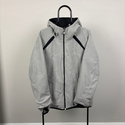 00s Nike Reversible Fleece Coat Jacket Black Grey Medium