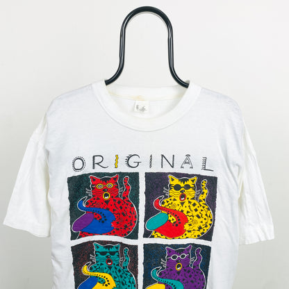 Retro 90s Jazz Cat T-Shirt White XL