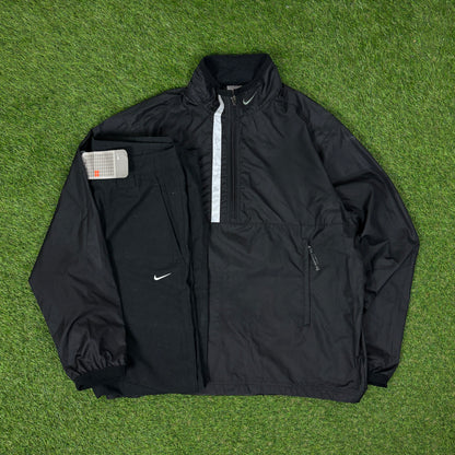 00s Nike Reflective Windbreaker Jacket + Joggers Set Black Small