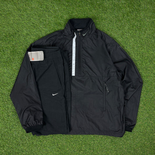 00s Nike Reflective Windbreaker Jacket + Joggers Set Black Small