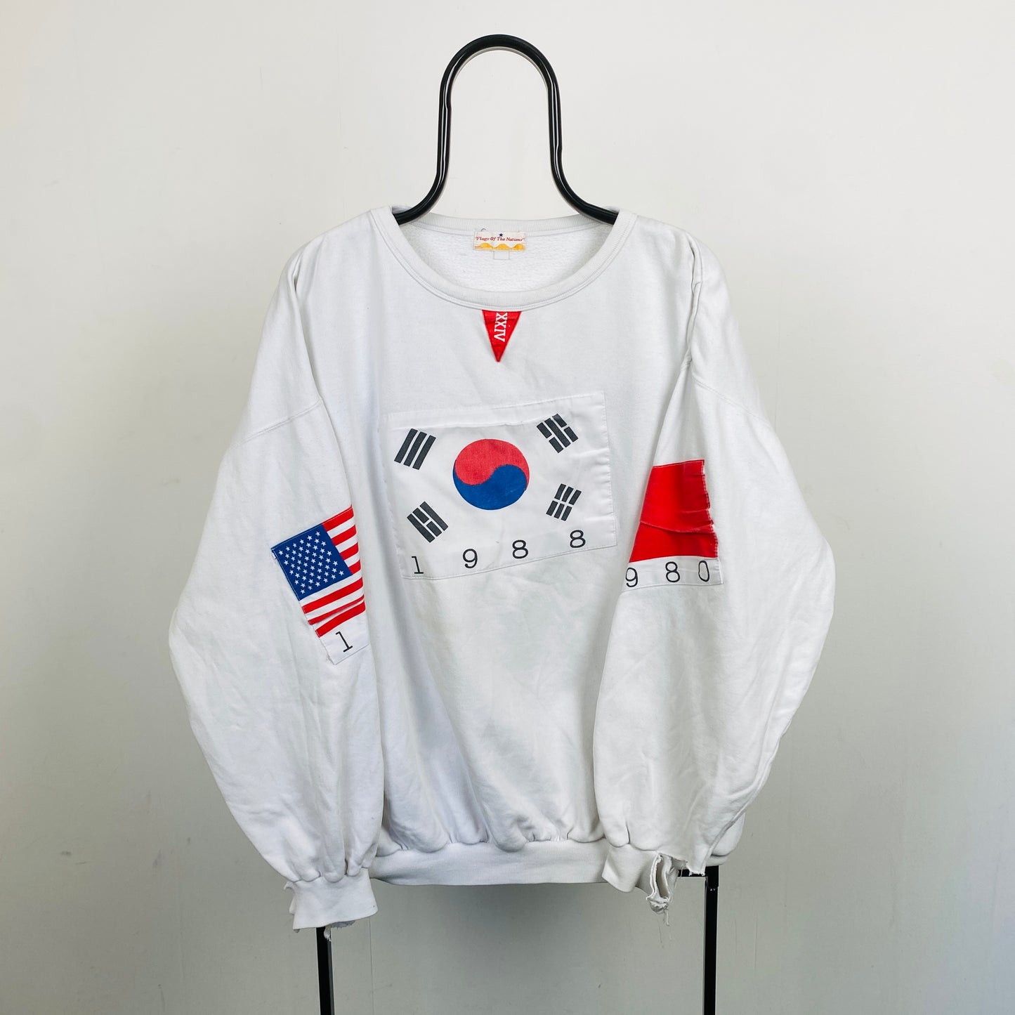 Retro 90s Olympic Flags Sweatshirt White XL