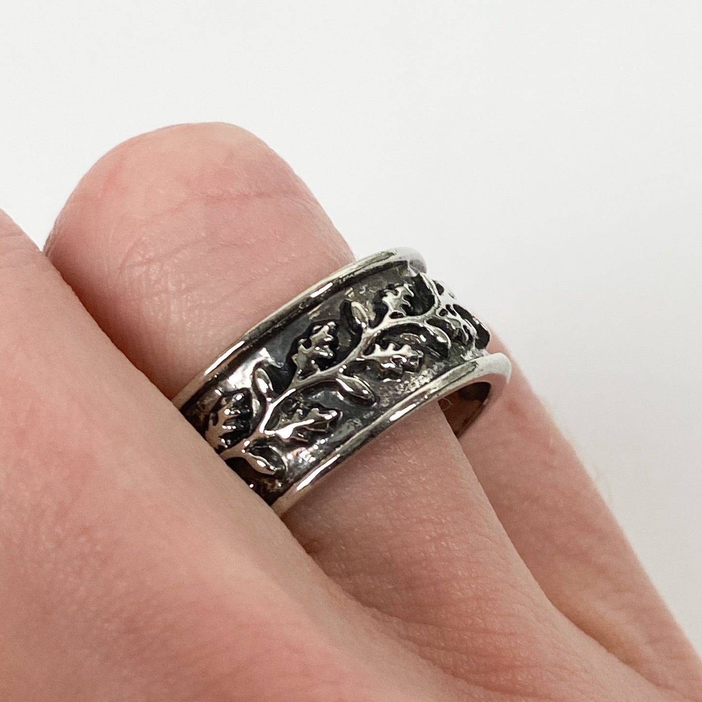 Retro Vintage Antique Leaf Ring Silver