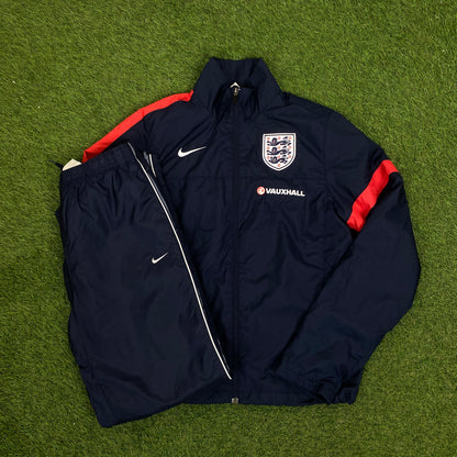 00s Nike England Piping Windbreaker Jacket + Joggers Set Blue Small