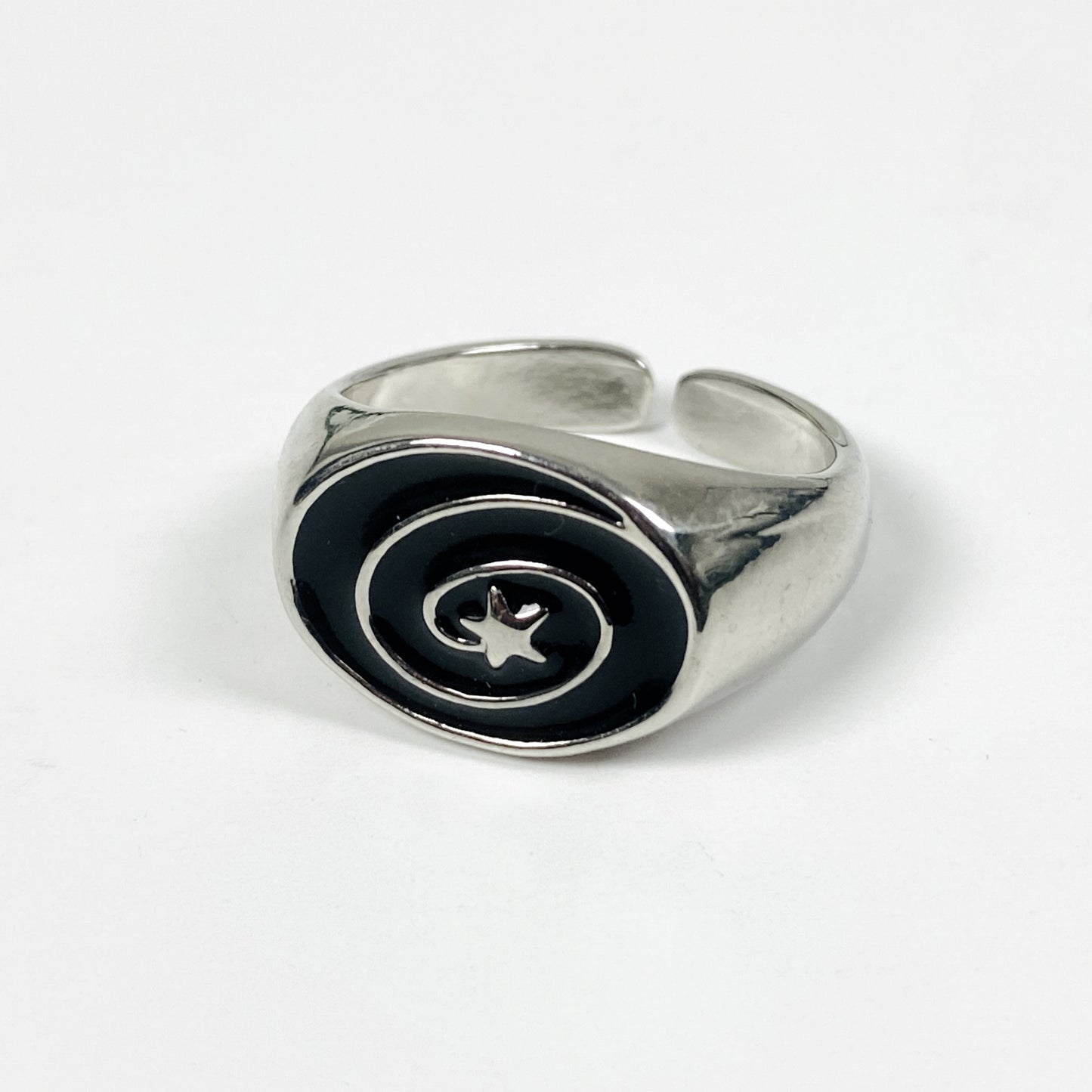 Adjustable Spiral Star Ring Silver Black