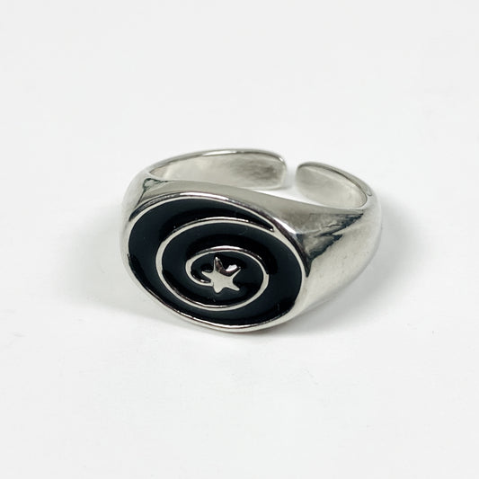 Adjustable Spiral Star Ring Silver Black