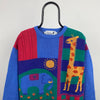 Retro Tulchan Animal Knit Sweatshirt Blue Large