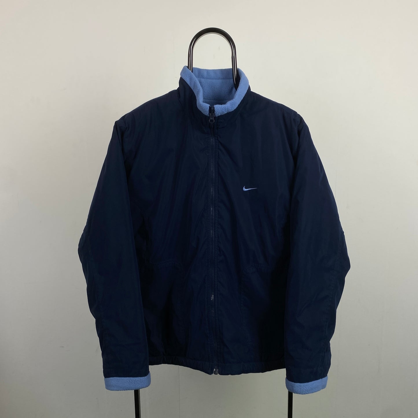 90s Nike Reversible Fleece Coat Jacket Blue Large