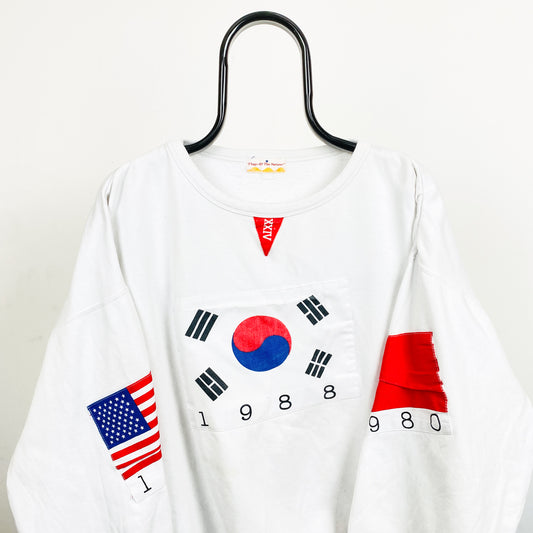 Retro 90s Olympic Flags Sweatshirt White XL