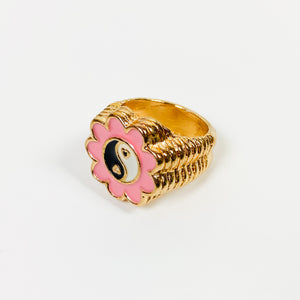 Retro Vintage Flower Ring Gold Pink