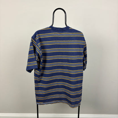 90s Adidas Striped T-Shirt Blue Large