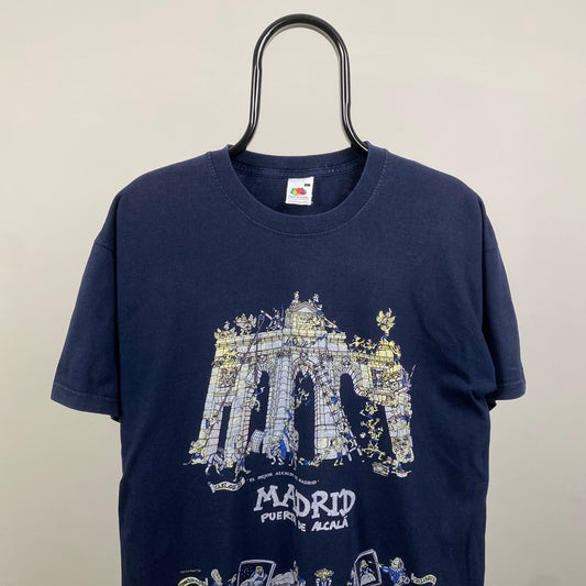 90s Fruit Of The Loom Madrid Tourist T-Shirt Blue Large