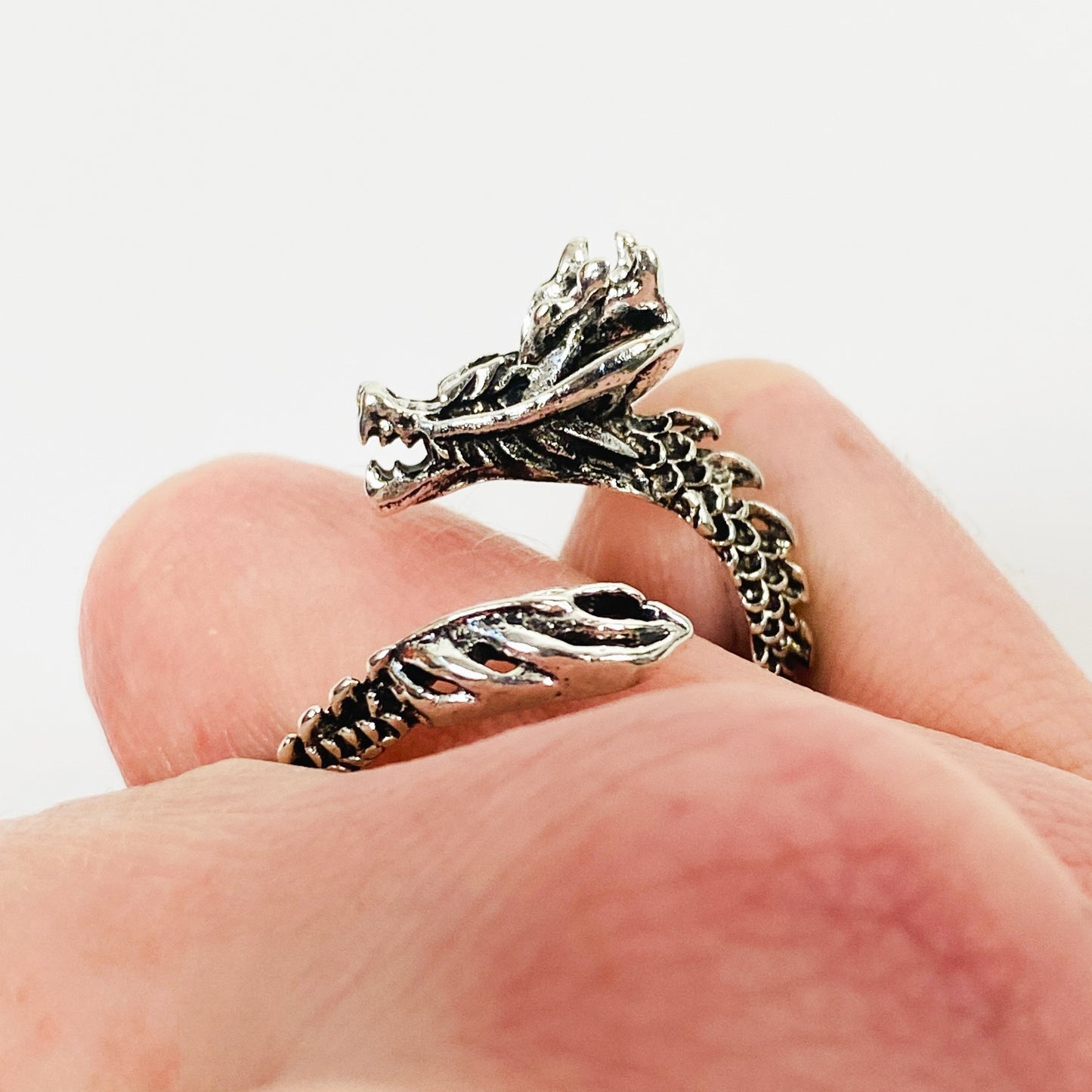 Retro Adjustable Dragon Ring Silver