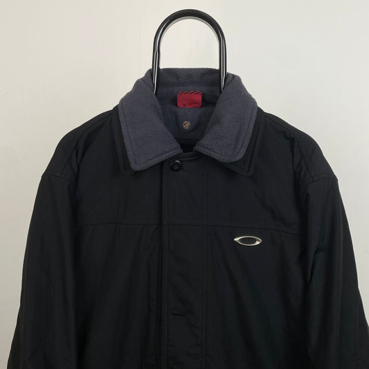 Retro Oakley Fleece Coat Jacket Black Medium