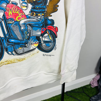 90s Looney Tunes Wiley Coyote Sweatshirt White Large