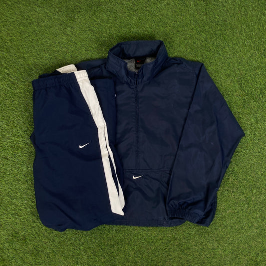 90s Nike Windbreaker Jacket + Joggers Set Blue Small