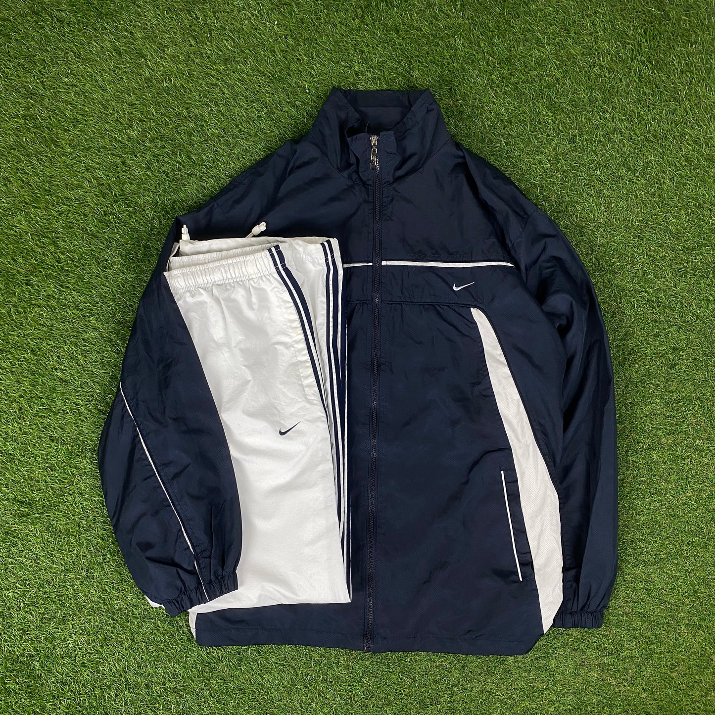 00s Nike Piping Tracksuit Jacket + Joggers Set Blue Large