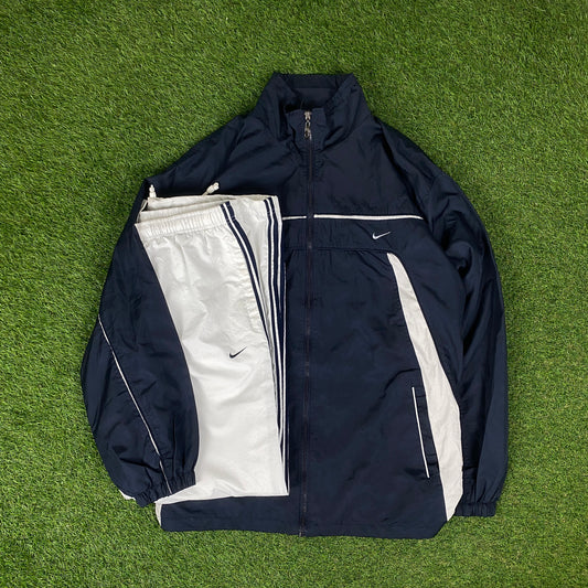 00s Nike Piping Tracksuit Jacket + Joggers Set Blue Large