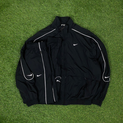 00s Nike Reflective Piping Windbreaker Jacket + Joggers Set Black Small/XS