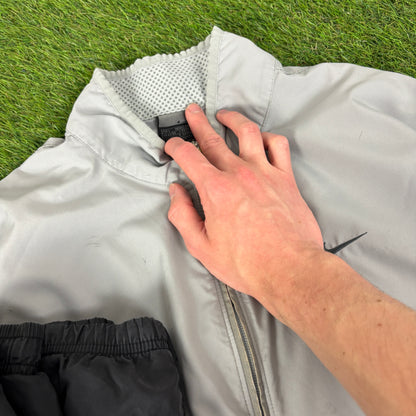 00s Nike Piping Windbreaker Jacket + Joggers Set Grey Large