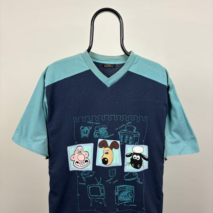 00s Wallace & Gromit T-Shirt Blue Large