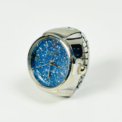 Vintage Watch Ring Blue Sparkle