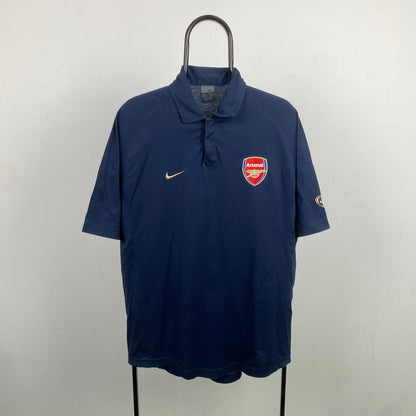 00s Nike Arsenal Polo Football Shirt T-Shirt Blue Large