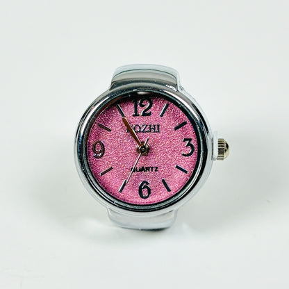 Adjustable Watch Ring Pink Glitter