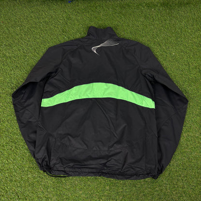 00s Nike Reflective Windbreaker Jacket + Joggers Set Black Medium