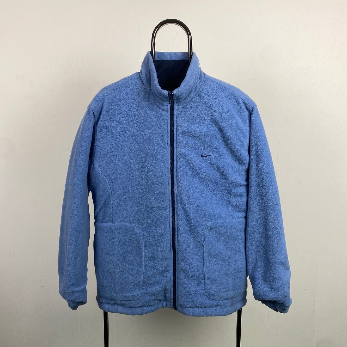 90s Nike Reversible Fleece Coat Jacket Blue Large