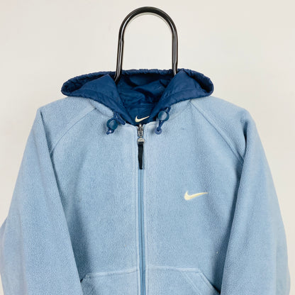 90s Nike Reversible Fleece Puffer Jacket Blue Medium