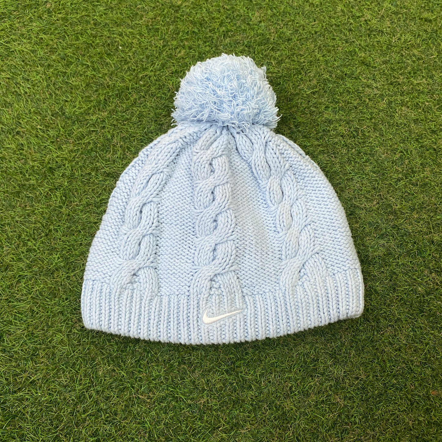 90s Nike Fleece Beanie Bobble Hat Baby Blue